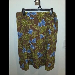 Sag Harbor Womens Brown Tropical Floral Midi Skirt Blue Green Size 14 T4311KH